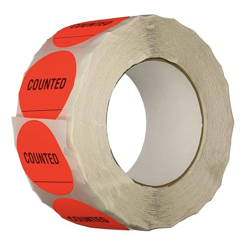 Image of TapeCase INVLBL-021 Counted Inventory Label, Circular Adhesive Label, Red, 2 in, 1000 Labels Per Roll, 1 Roll