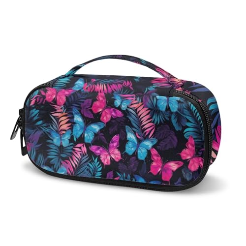 Mumeson Plumas de insulina con diseño de mariposas tropicales, bolsa de transporte de mano para tiras reactivas de azúcar en sangre, toallitas con alcohol