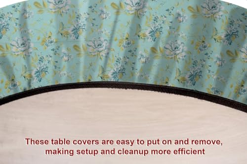 Image of The Furnishing Tree Elastic Cotton Oval Dining Table Cover 36x48 in Inches Floral Golden Leaf on Blue Base