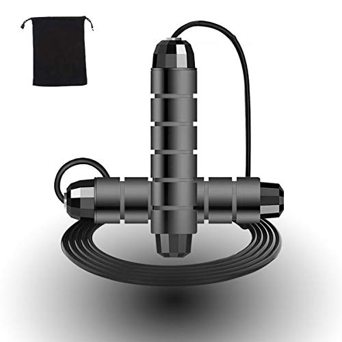 Jump Rope Tangle-Free with 360-degree Ball-Bearing System Fat Burning Ropes Adjustable Exercise Skipping Rope, Fast Smooth Speed Skipping Rope with 6 Anti-Slip Handles for Women Men and Kids (Black)
