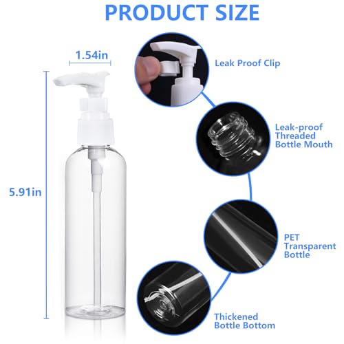 4 Pack 3.4 Oz (100ml) TSA Approved Travel Pump Bottles for Toiletries Clear Travel Size Bottles Leak Proof with Labels2