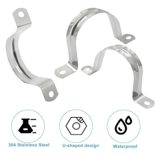 Image of 30PCS M50 2 inch 304 Stainless Steel Rigid Pipe Strap | Heavy Duty U Bracket, Two Hole Cable Clamps, Secure Pipe, Tube & Wire Installation, Corrosion Resistant