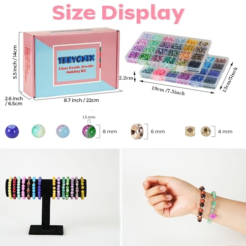 Glass Beads, 1300pcs 48 Colors 8mm Round Crafts Beads for Bracelet Jewelry Making, Beadwork,Craft Supplies for Gifts & DIY Projects