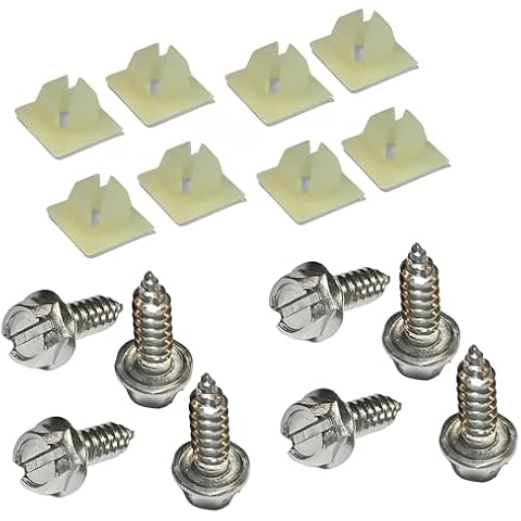 License Plate Screws Insert Kit - Set of 8 Stainless Screws with Set of 8 Nylon Retaining Nuts Cover