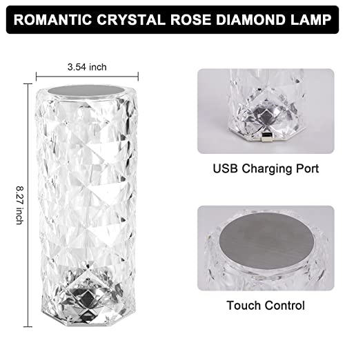 Crystal Table Lamp Rose Lamp With Touch Control, 16 Colors Changing Rgb Night Light, Romantic Valentines Day Gift Night Light, Usb Rechargeable Battery Led Lamp For Bedroom Living Room Party Decor #TOP1