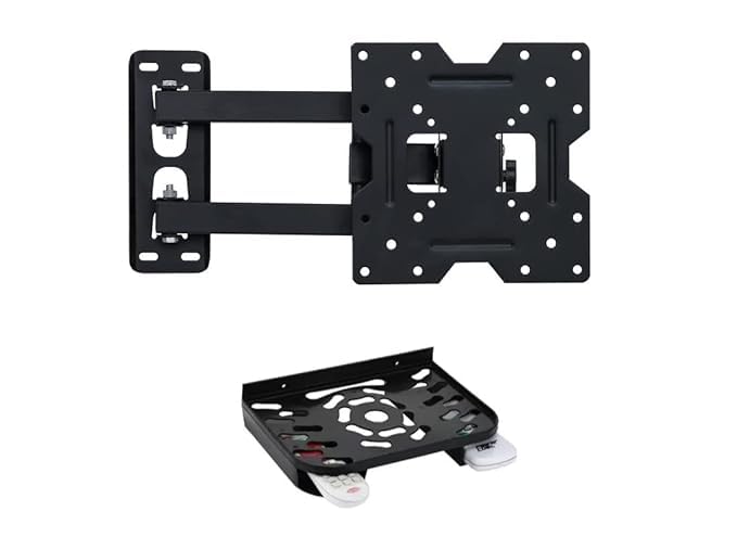 Heavy Duty TV Wall Mount Bracket Stand for 32 inch to 55 inch LCD/LED/Monitor/Smart TV/Smart Led LCD TV Stand - Now with a complimentary Set Top Box/DTH Stand with Remote Holder Black