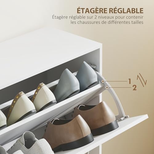 Meuble à chaussures en bois blanc HOMCOM design épuré 4 grands compartiments à clapets - 6