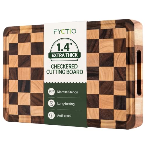 FYCTIO 1.4" Checkered Cutting Boards for Kitchen, Thick Wood Butcher Block