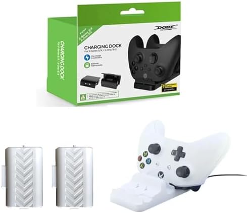 Kit Base Carregador Dock Duplo para Controle Joystick Xbox One Series S/X + 2 Baterias 800mAh Branco