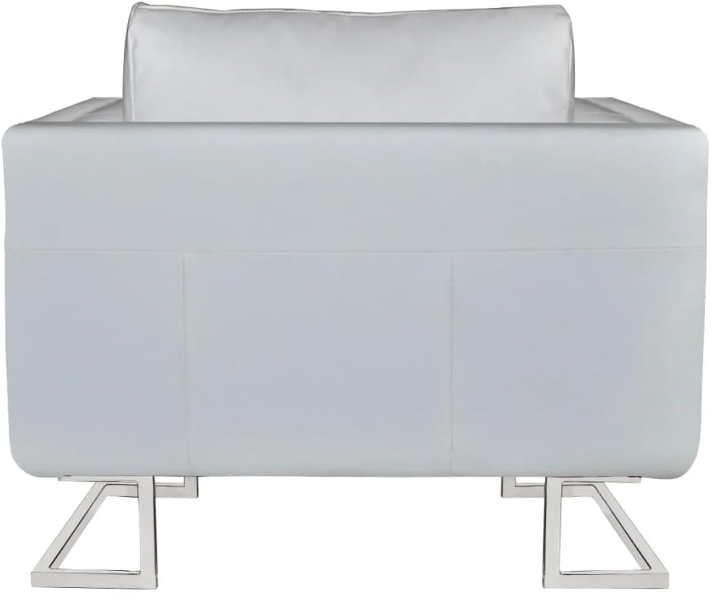 vidaXL Armchair White Leather, Wood, Chrome Medium Ergonomic Armchair