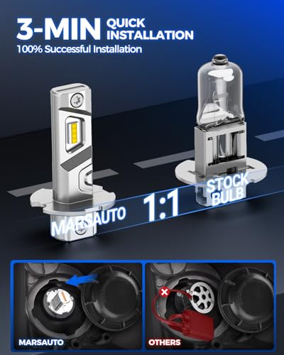 Image of Marsauto H3 Yellow Led Fog Light Bulb, 600% High Bright H3LL Fog Lights Led, 12,000LM 3000K Amber Yellow LED Fog Lights, 1:1 Mini Size Upgraded CSP Chips H3 Fog Bulb, Side Marker Parking Light Combos