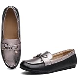 XRKJ Loafers for Women Comfortable Slip On Flats with Memory Foam Insole for Daily Wearing (Silver Black 10W)