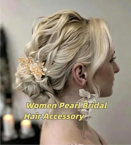Pinzas para cabello con flores y perlas doradas miniatura 6