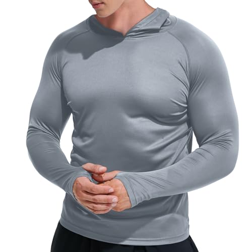 GKVK Men's Rash Guard Hoodie Shirts SPF UPF 50+ UV Sun Protection Long Sleeve Swim Shirt Lightweight Quick Dry Athletic2