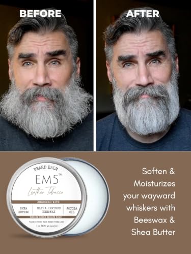 Image of EM5's Organic Leather Tobacco Beard Balm | Shape Style and Tame | Medium Hold and Shine | Long Lasting Fragrance | Mustache and Beards Wax | Gift for Him /Men