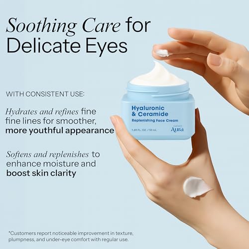Radiant Aura Hyaluronic Acid & Ceramide Face Moisturizer – Dermatologist Tested, Anti Aging, Korean Skin Care – Hydrating Face Cream, Softens Wrinkles, Non Greasy Feel – Vegan, Clean – Pack of 2