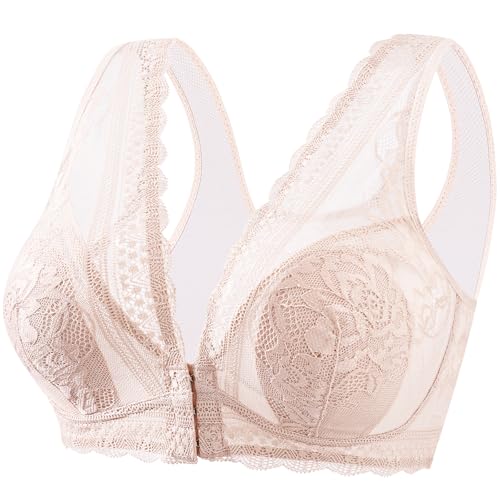 Wireless Bras for Women No Underwire Front Closure Plus Size Bra Comfortable Plunge Lace Womens Bras