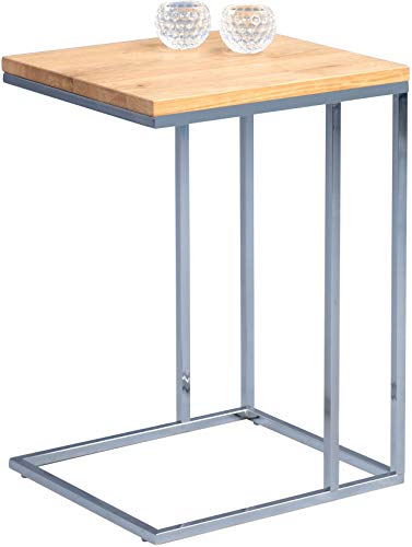 M2 Kollektion Beistelltisch Finn, Gestell Metall verchromt, Deckplatte Wildeiche massiv geölt, 22mm, stabverleimt