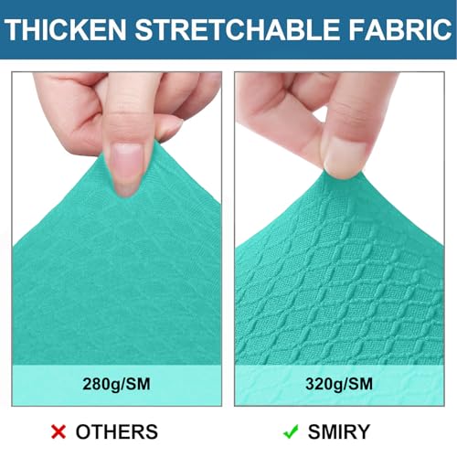 Image of Smiry Waterproof Seat Covers for Dining Room Chairs, No Rear Covers | Stretch Jacquard Removable Washable Chair Seat Slipcovers Protector, Set of 2, Teal