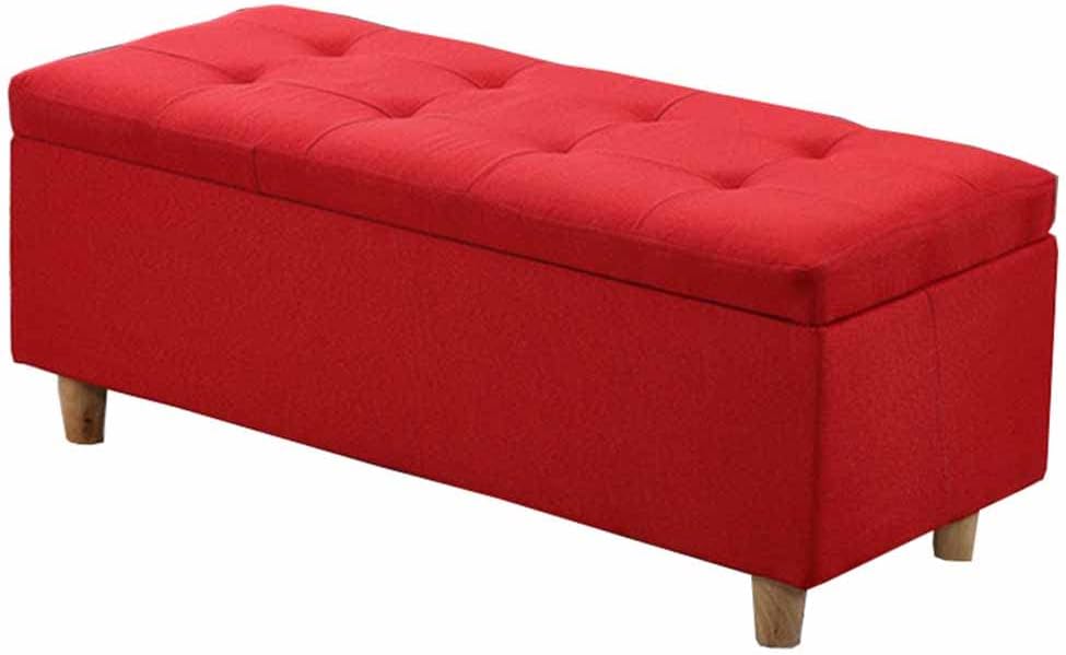 Fireproof Folding Stool with Storage Space, 89.9 cm, Rectangular Shoe Changing Stool, Cotton Linen Sponge Cushion, with Storage Space, Toy Box, Solid Wood Frame, Load Capacity up to 150 kg,