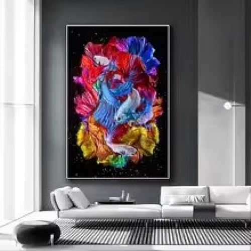 Peinture poissons Betta multicolore : toile murale animaux 70x90 cm