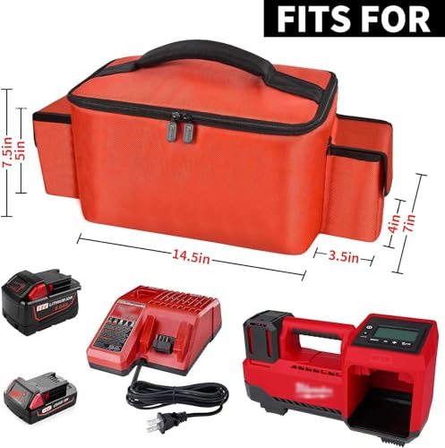 Air Compressor Bag Compatible with Milwaukee M18 Inflator 2848-20/2771-20, Air Pump Carrying Box for Milwaukee Tools,Storage Holder for 18V 3.0/4.0/5.0/6.0/6.5/7.0/8.0Ah Battery (Case Only)-Red