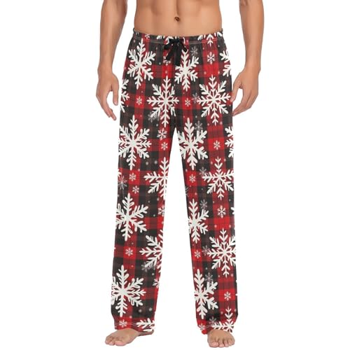Winter Snowflakes Plaid Pajama Pants Red Black Buffalo CheckLounge Sleepwear PJs Men's Pajama Bottoms Sleep Pants M