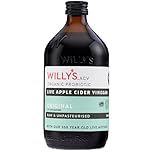 WILLY'S Apple Cider Vinegar with Live Mother - Probiotics For Detox & Gut Health - 500ML Glass Bottle - Organic, Raw, Unpasteurised, Naturally Fermented ACV