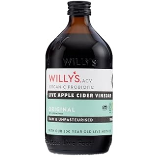 WILLY'S Apple Cider Vinegar with Live Mother - Probiotics For Detox & Gut Health - 500ML Glass Bottle - Organic, Raw, Unpasteurised, Naturally Fermented ACV