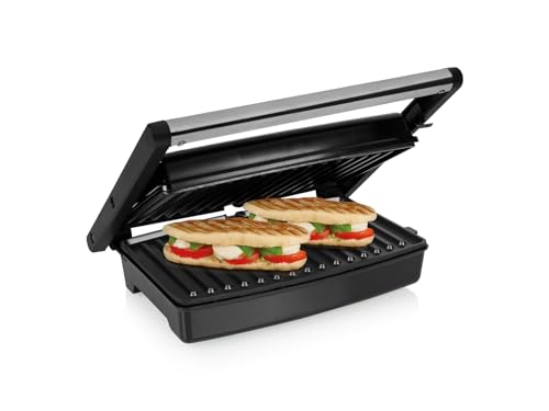 Tristar GR-2859 Parrilla de contacto, superficie de cocinado de 27,5 x 18 cm, se puede abrir 180 grados para usar como parrilla de mesa, 1500 W