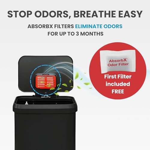 Image of iTouchless SoftStep 20 Gallon / 75 Liter Extra-Large Outdoor & Indoor Recycling Bin, Matte Black Stainless Steel, Heavy-Duty Step Trash Can with Odor Filter, Dent-Proof Lid for Garage, Patio, & Office