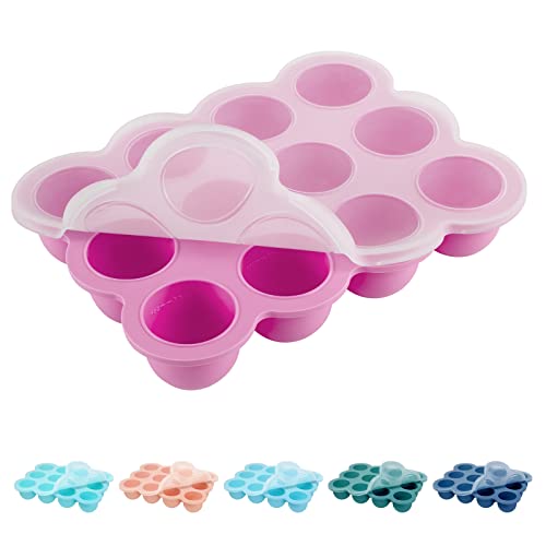Image of HIWOOD Baby Food Storage 12 x 1.5OZ Silicone Freezer Tray with Lid, Food Grade Silicone Containers for Purees & Vegetables Pink