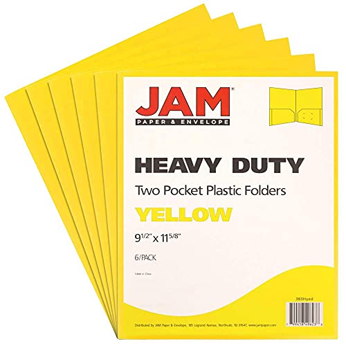 Jam Paper Heavy Duty Plastic 2 Pocket Extra Tough School Folders - Yellow - 6/Pack #TOP1