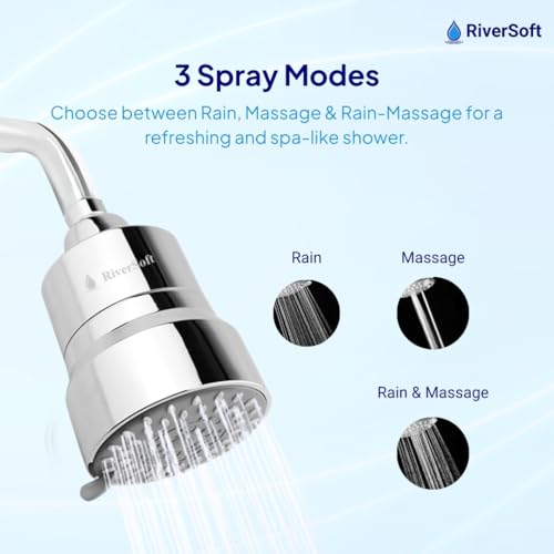Image of RiverSoft DIVA-03 Shower Filter for Hard Water with 15 Stages | 3 Mode Spray Setting | Shower Head Filter (Chrome, Pack of 1)