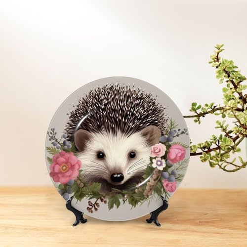Assiette en porcelaine hérisson couronne florale 20cm - 7