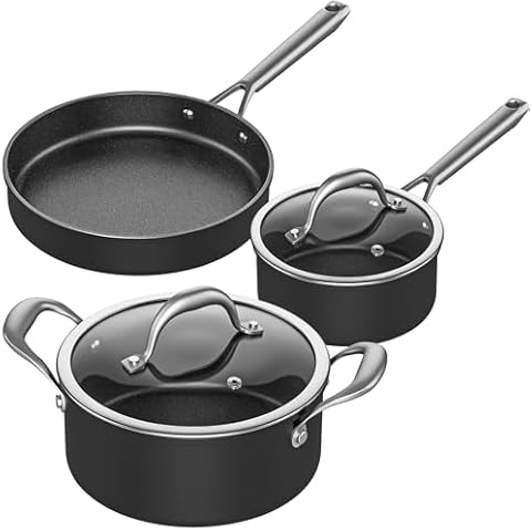 Wodillo Pots and Pans set Nonstick, Cookware Sets, 5 PCS Induction Kitchen Cookware Set, Non Stick Cooking Set w/Frying Pans & Saucepans, Dishwasher Safe, Oven Safe to 420°F Cover