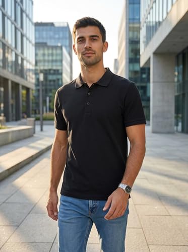 Camiseta polo para hombre de fibra refrigerante que absorbe la humedad, corte regular, casual y para trabajo, manga corta miniatura 3