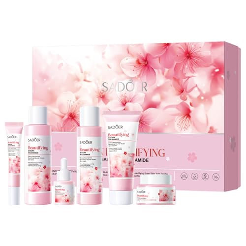 Sadoer Cherry Blossom Niacinamide Collagen Centella Facial Skincare Set Kit