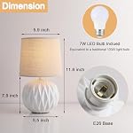 Lampes de table de chambre en céramique 2, Petite lampe de chevet, Lampe blanche avec lin, Mid Century Modern Nightstand Lampe pour chambre bureau salon, 7W LED Ampoule incluse
