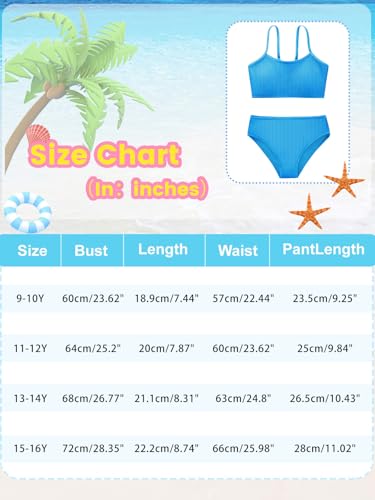 Image of Girl's 2 Piece Swimsuit Solid Spaghetti Strap Bikini Sets Beach Bathing Suit Swimwear for Teen Kids