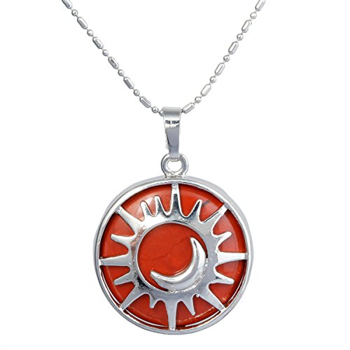 mookaitedecor Jaspe Rouge Collier Pendentif Arbre de Vie Pierre/Lune et Soleil Bijoux avec Chaîne pour Femme Homme
