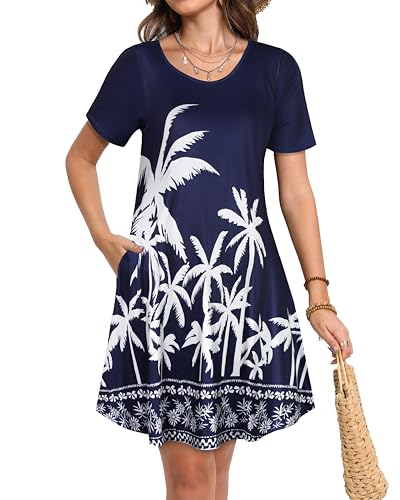 Image of JOLIGAL Summer Dresses for Women Casual Short Sleeve Sundress Scoop Neck Beach T Shirt Dress with Pockets 2026