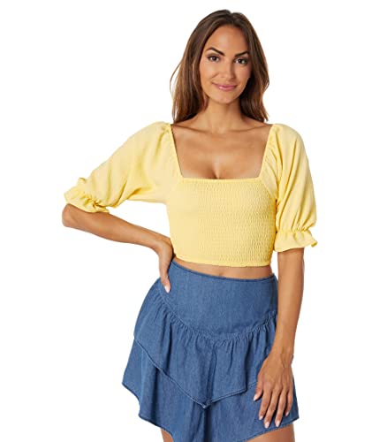 BCBGeneration Damen Gesmoktes Top mit Langen Ärmeln und quadratischem Ausschnitt Hemd, Banane, Klein Cover