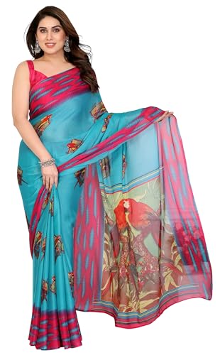 Image of SUPERLAXMI Women's Chiffon Floral Printed Saree with Blouse Piece