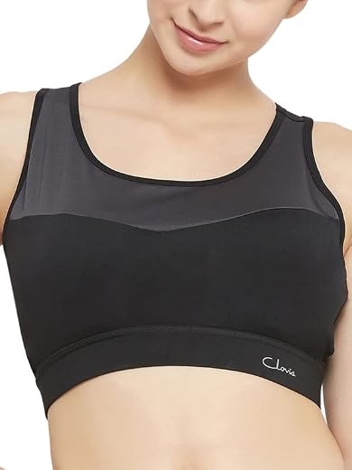Clovia Women's Polyamide Medium Impact Padded Colourblocked Racerback Sports Bra