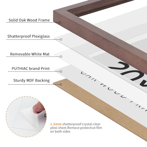 puthiac 20x20 Walnut Picture Frames for Wall - Minimalist 20x20 Oak Wood Frames, 20"x20" Picture Frame Wood, Natural Solid Wooden Picture Frames for Wall Art Photo and Prints (1 Pack, Walnut)