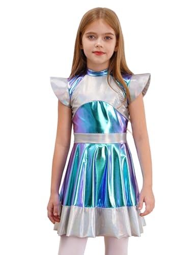 Disfraz de niña alienígena plateado para cosplay