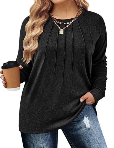 IN'VOLAND Plus Size Black Shirts for Women Long Sleeve Work Shirts Business Casual Tops Fall Blouses Casual Outfits 2025 Trendy