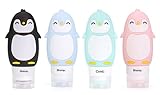 Chanoppo Travel Bottles - Leakproof Penguin Silicone TSA Approved Squeezable Cosmetic Travel Containers and Portable Travel Accessories Sets - For Toiletry, Shampoo, Conditioner, Lotion (3 oz, 4 Pack)