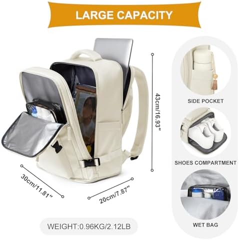 coowoz Travel Backpack For Women Men Airline Approved,3pcs Carry On Backpack,Large Hiking Laptop College Backpacks Waterproof Outdoor Sports Rucksack Casual Daypack Beige Set - 5